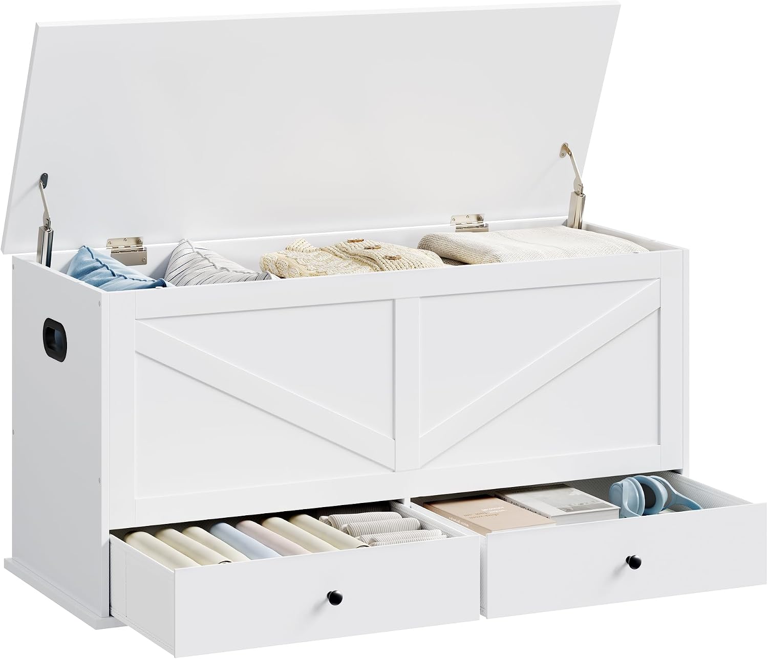 Cabinet Hinges - ファームハウス風収納チェスト（引き出し付き）、木製玄関ベンチ、フリップトップトランクオーガナイザー、蓋付きラスティックシューズベンチ、ベッドエンドキャビネット、多目的収納ボックス、クラウドホワイト、1個