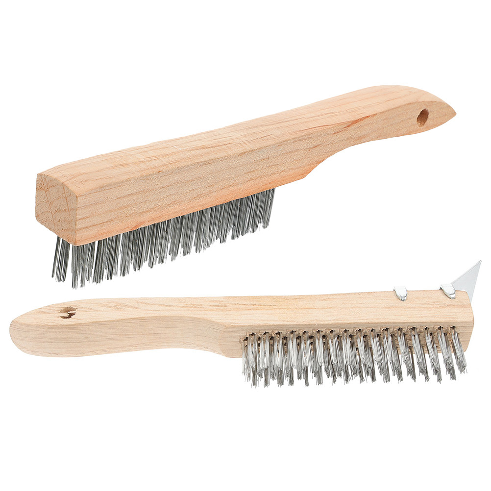 Paint Brush - 木製ハンドル付きのスチールワイヤーブラシ2本セット – 錆除去、塗料剥離、金属清掃用