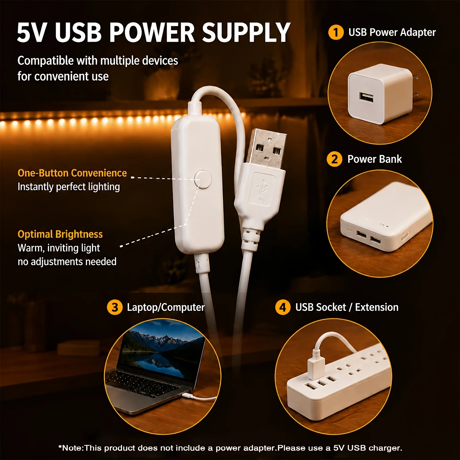 LEDストリップライト、USBボタンで操作、5V低電圧、安全 - Led Strip Lights のレビューと価格