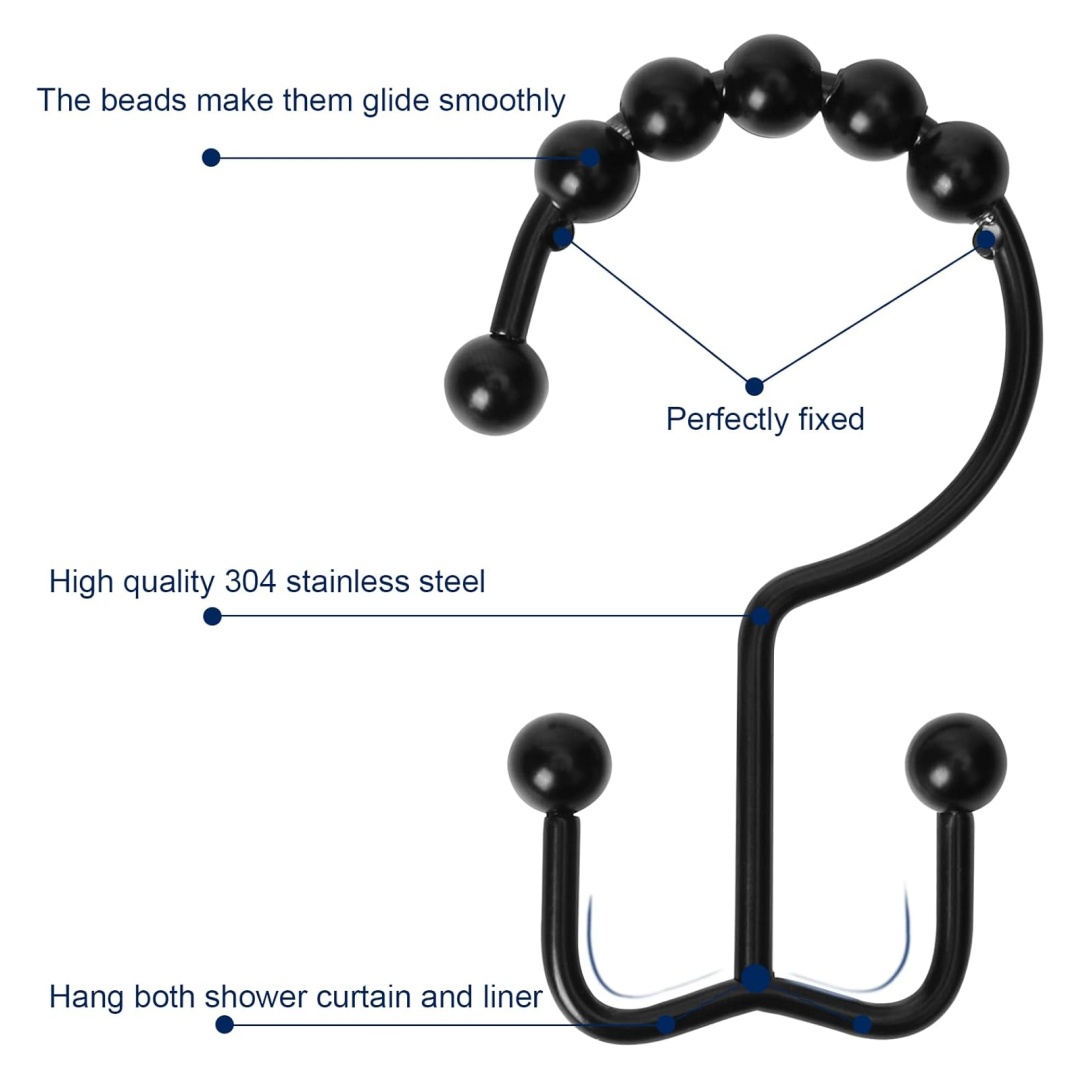 シャワーカーテンフック、頑丈なステンレス製両面シャワーフック - Curtain Rods のレビューと価格