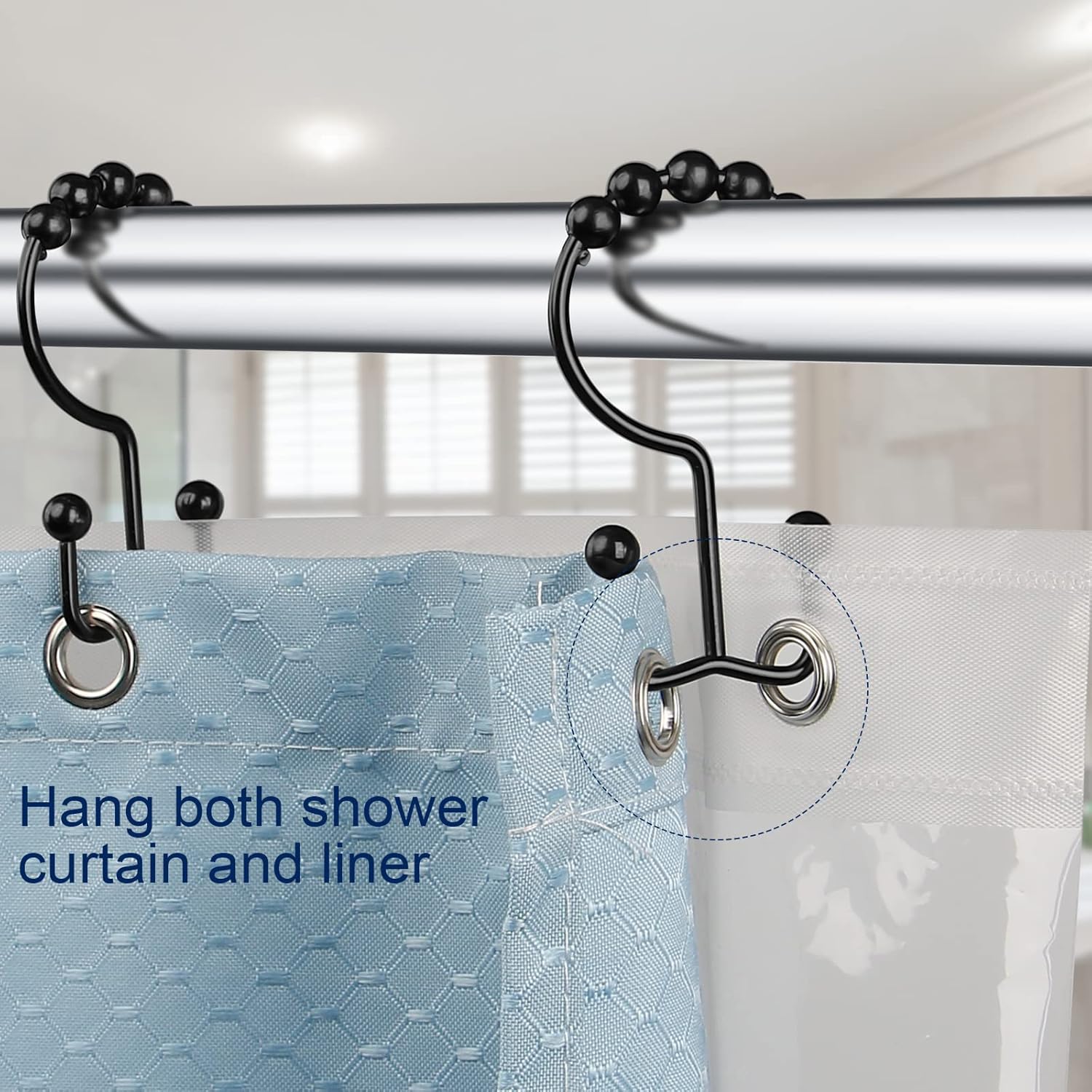 シャワーカーテンフック、頑丈なステンレス製両面シャワーフック - Curtain Rods のレビューと価格