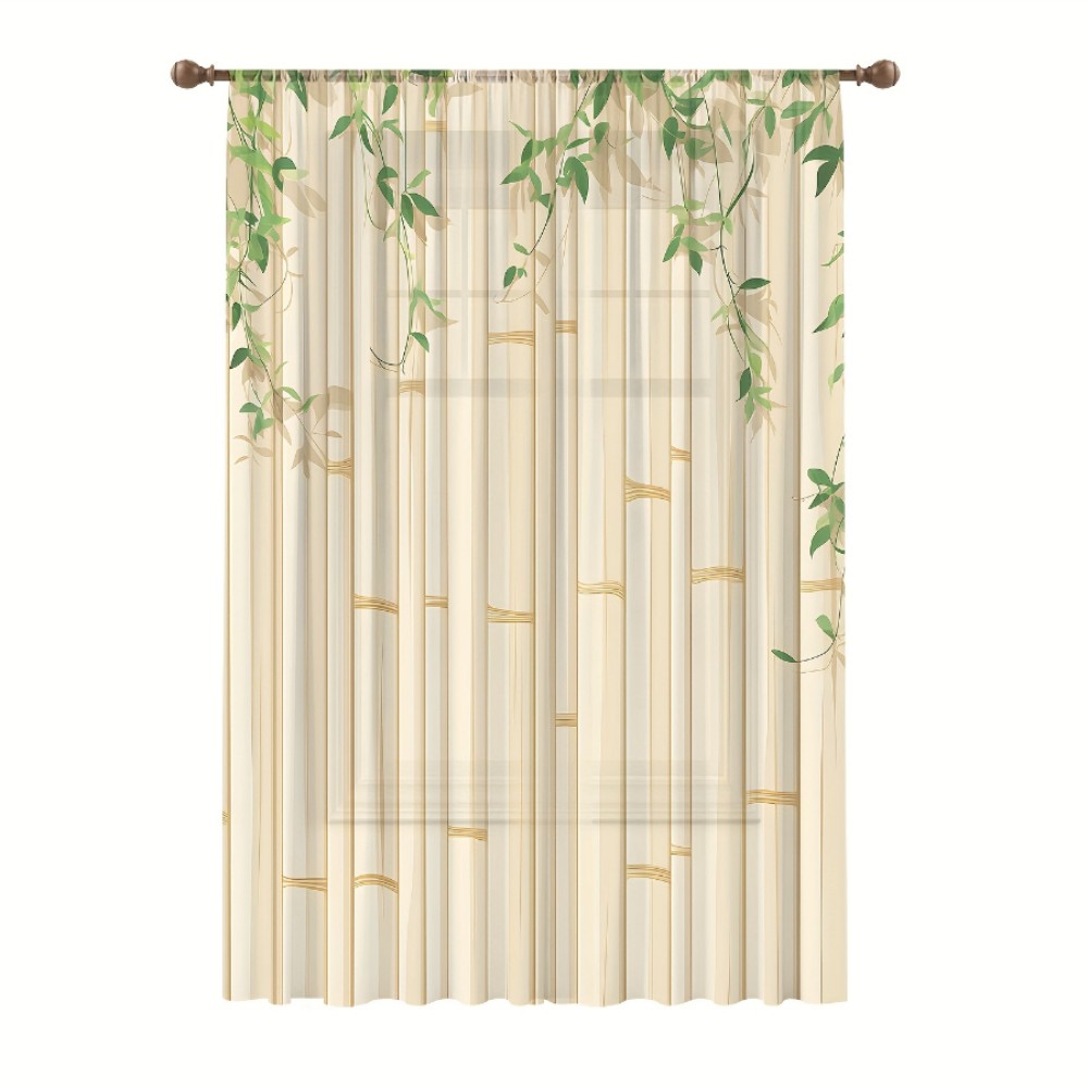 1枚入りシアー カーテン 竹の葉とグリーンのベージュ柄、リビ - Curtain Rods のレビューと価格