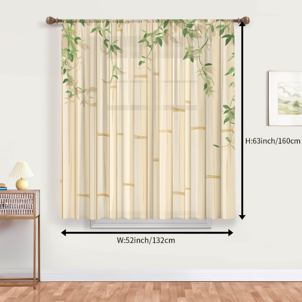 1枚入りシアー カーテン 竹の葉とグリーンのベージュ柄、リビ - Curtain Rods のレビューと価格